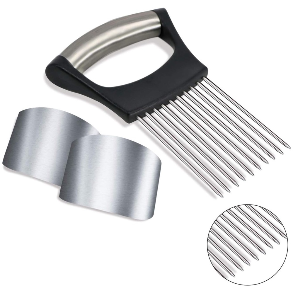 NEW Taasmoog 1PCS Stainless Steel Onion Holder Slicer, 2PCS Finger Guard